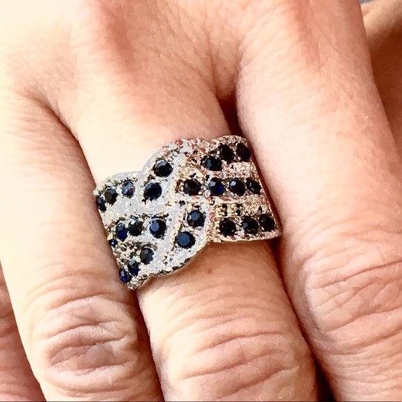 925 Silver plated ring with White & Blue topaz - Picture 4 of 7